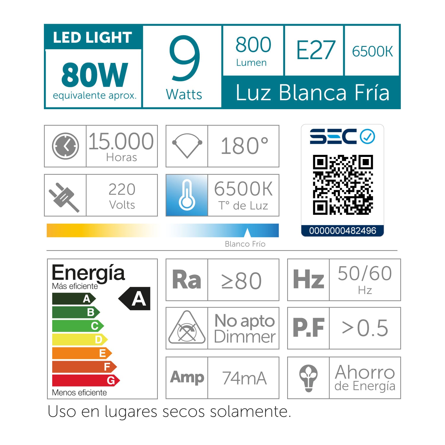 FOCO LED A60 / E27 / 9W LUZ FRÍA - 3