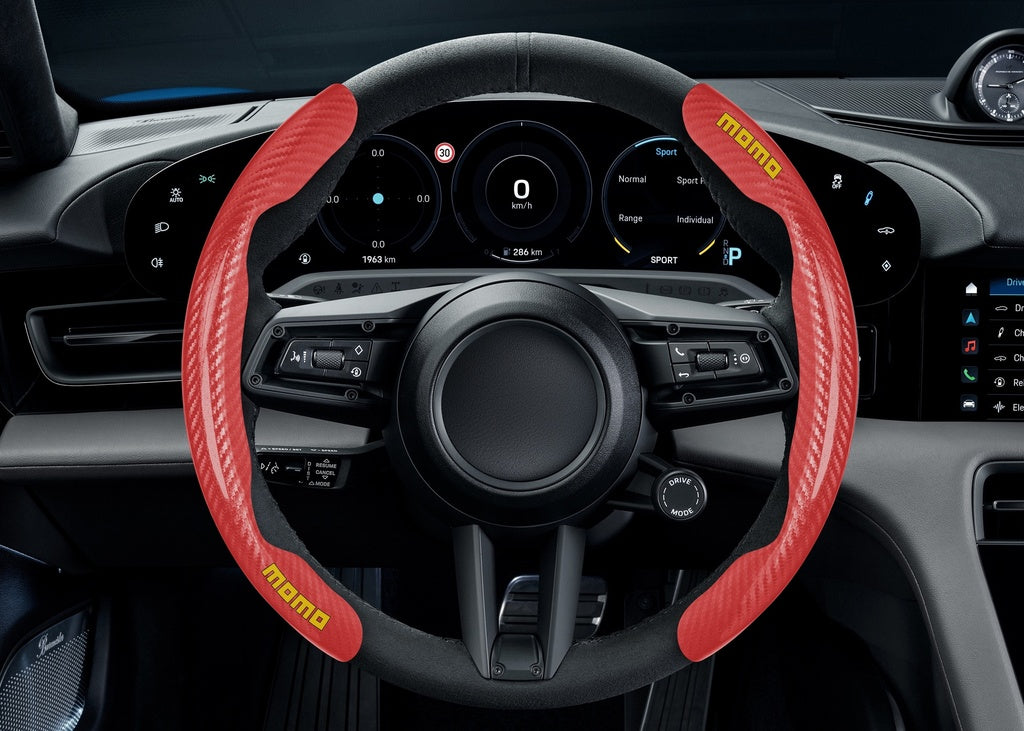 GRIPS PARA VOLANTE NEGRO/ROJO DE FIBRA DE CARBON MOMO - 2