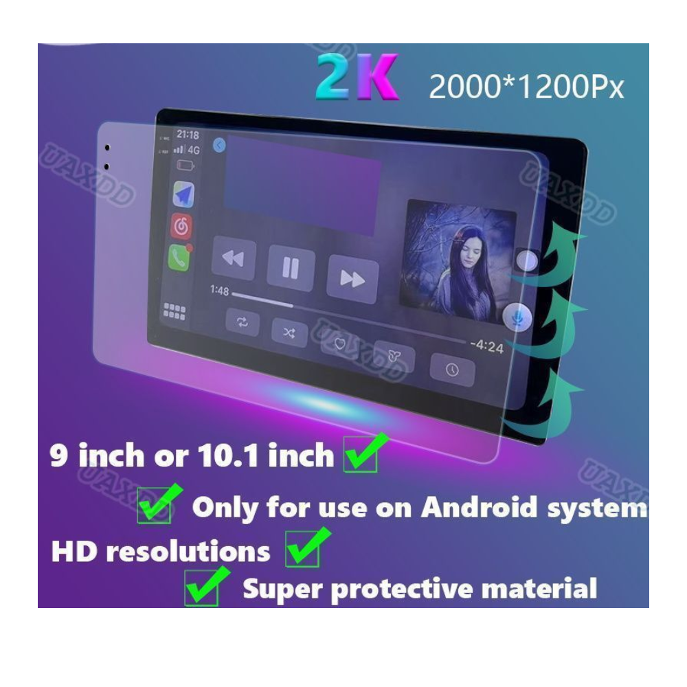 MICA DE VIDRIO PARA AUTORADIOS PANTALLAS ANDROID 9' - 2K ( PANTALLAS SIN BOTON LATERAL ) - 7