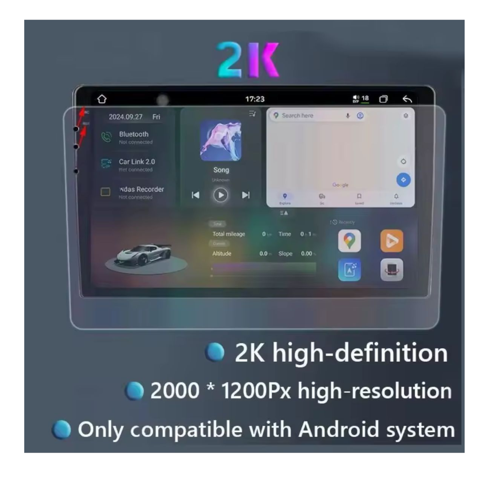 MICA DE VIDRIO PARA AUTORADIOS PANTALLAS ANDROID 9' - 2K ( PANTALLAS SIN BOTON LATERAL ) - 10