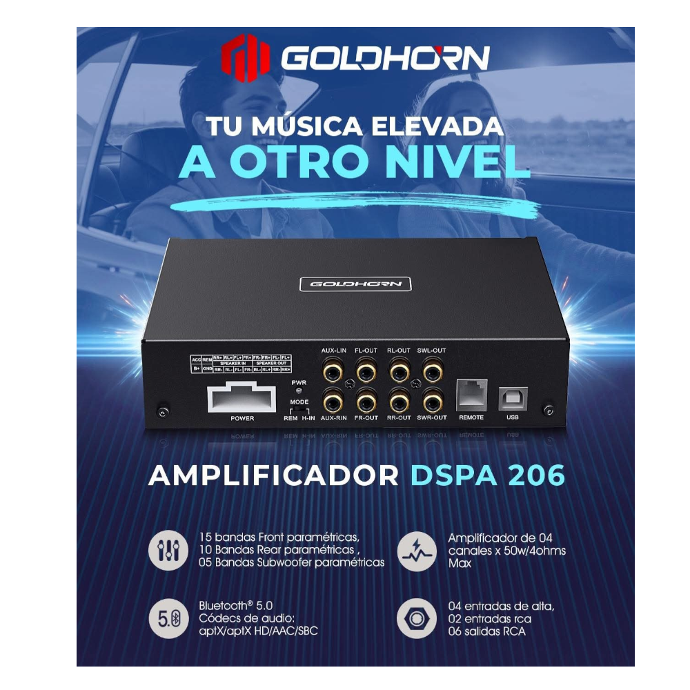 DSP AMPLIFICADO GOLDHORN - DSPA206 - 6 SALIDAS RCA - 30 BANDAS PARAMETRICAS - 5