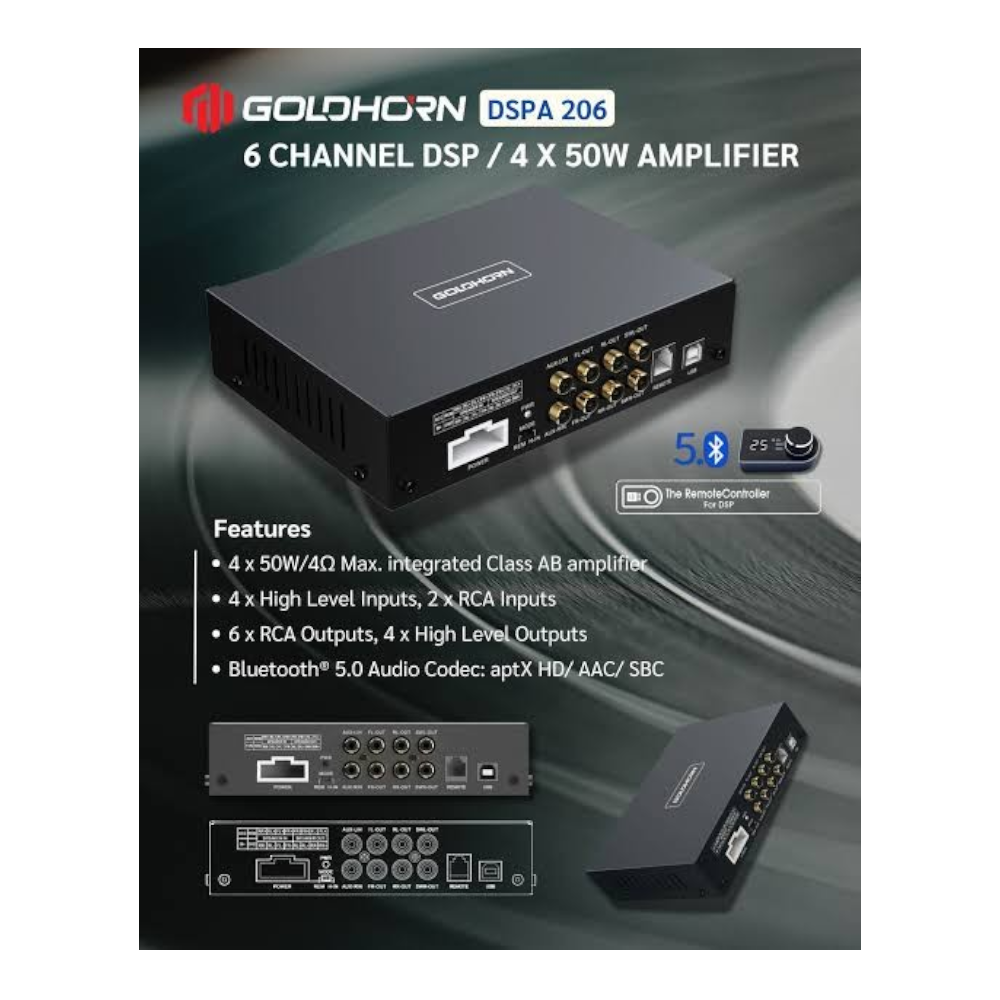 DSP AMPLIFICADO GOLDHORN - DSPA206 - 6 SALIDAS RCA - 30 BANDAS PARAMETRICAS - 7