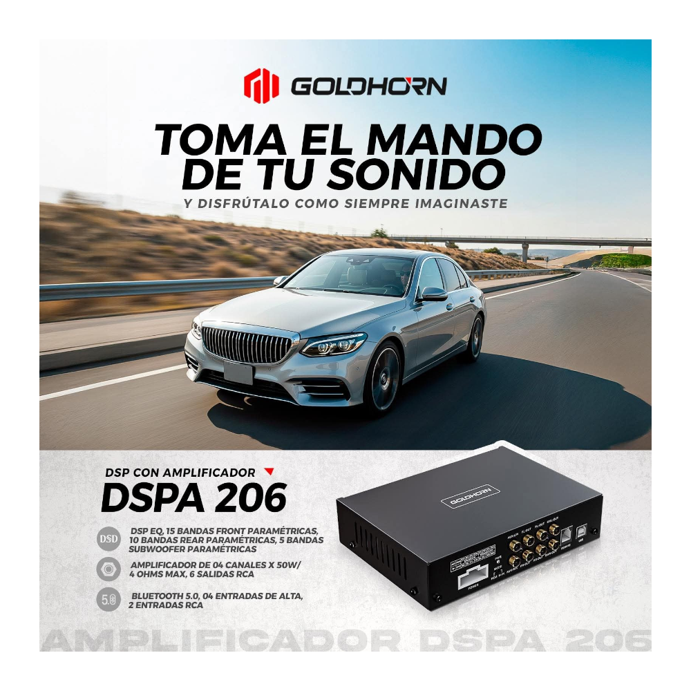 DSP AMPLIFICADO GOLDHORN - DSPA206 - 6 SALIDAS RCA - 30 BANDAS PARAMETRICAS - 8