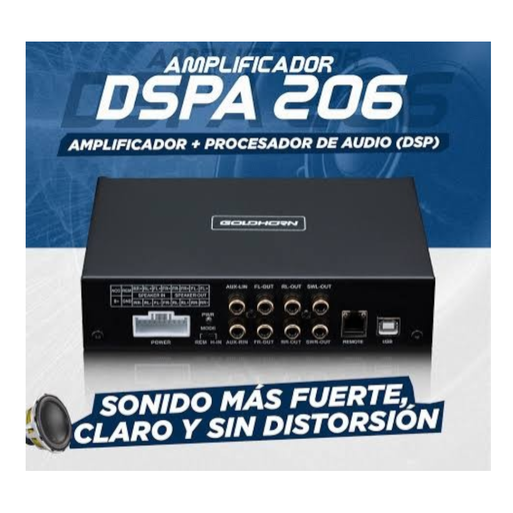DSP AMPLIFICADO GOLDHORN - DSPA206 - 6 SALIDAS RCA - 30 BANDAS PARAMETRICAS - 9