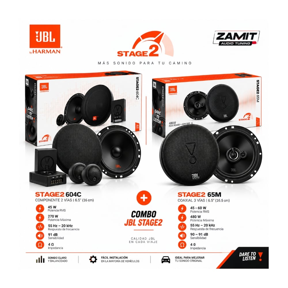 COMBO PARLANTE + COMPONENTE - JBL STAGE2 65M + 604C - 2