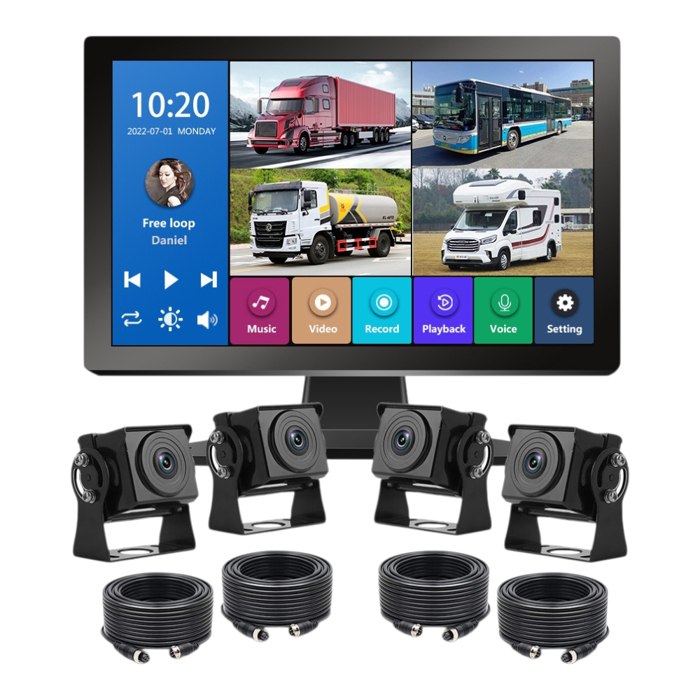 KIT DE RETROCESO PARA CAMION 12V A 24V - PANTALLA 10' - 4 CAMARAS AHD - 1