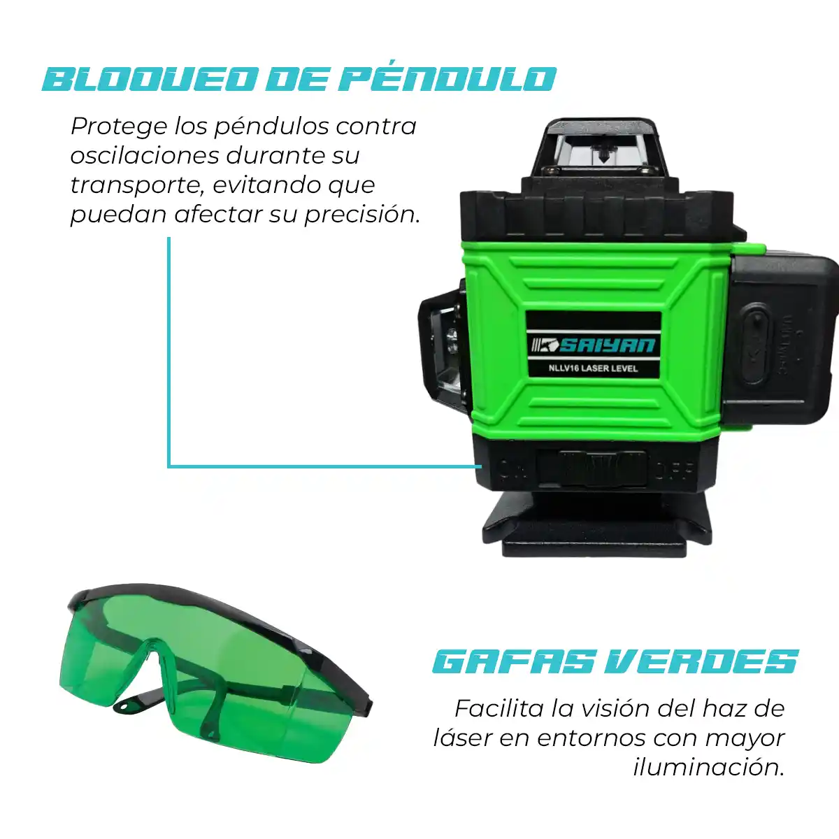 NIVEL LÁSER 16 LÍNEAS AUTONIVELANTE + TRÍPODE 1.5 METROS SAIYAN NLLV16 - 3