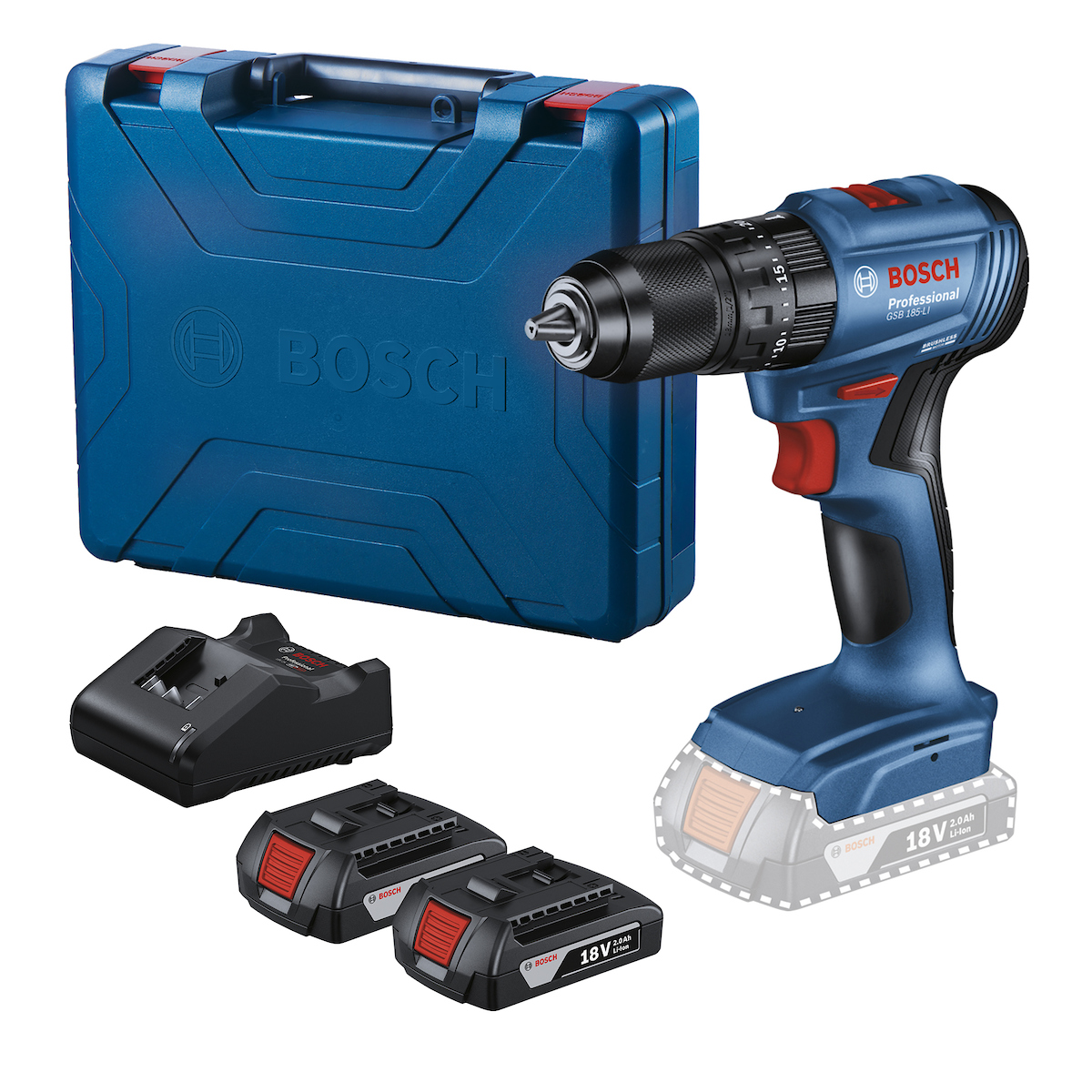 TALADRO PERCUTOR 1/2'' 18V BRUSHLESS + 2BAT BOSCH GSB 185-LI - 1