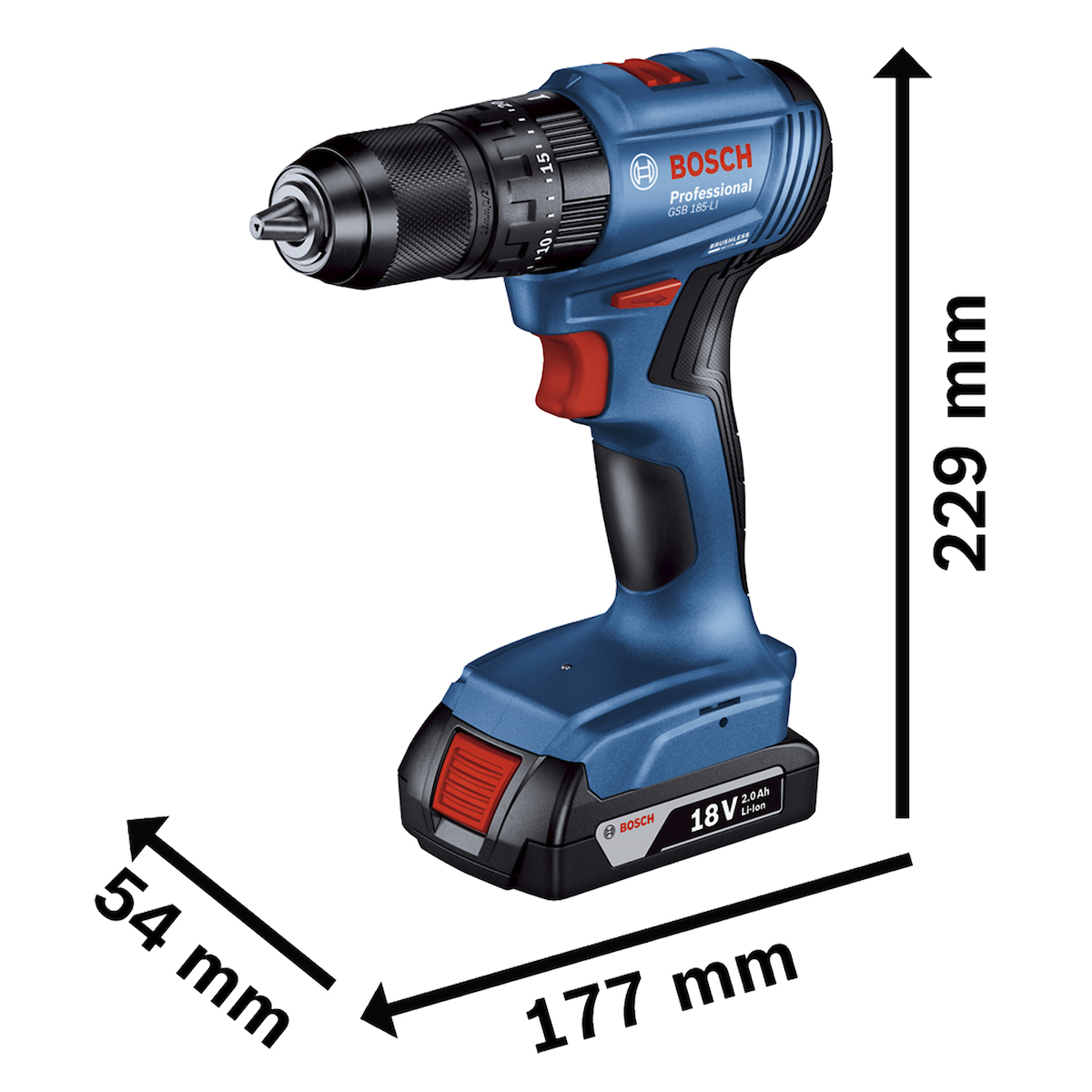 TALADRO PERCUTOR 1/2'' 18V BRUSHLESS + 2BAT BOSCH GSB 185-LI - 3