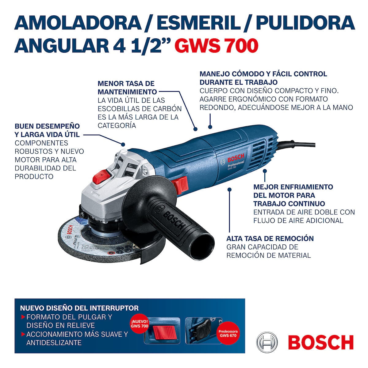 MINI AMOLADORA ESMERIL ANGULAR 4 1/2'' 710W BOSCH GWS 700 - 8