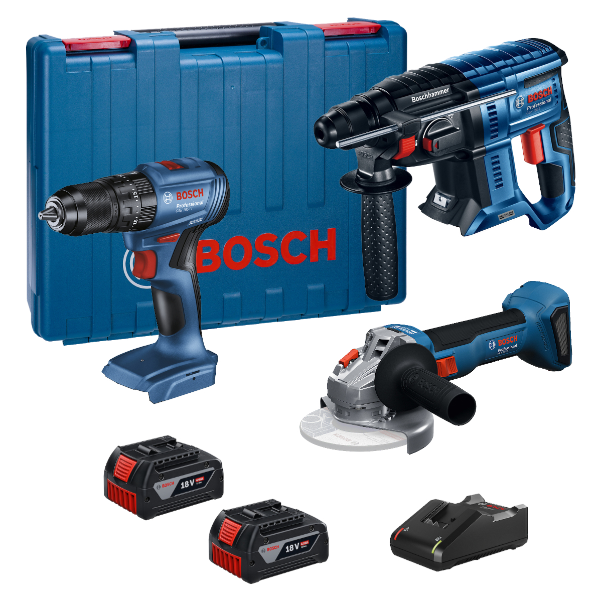 AMOLADORA 5'' 18V + GBH 180-LI + TALADRO GSB 185-LI BOSCH - 1