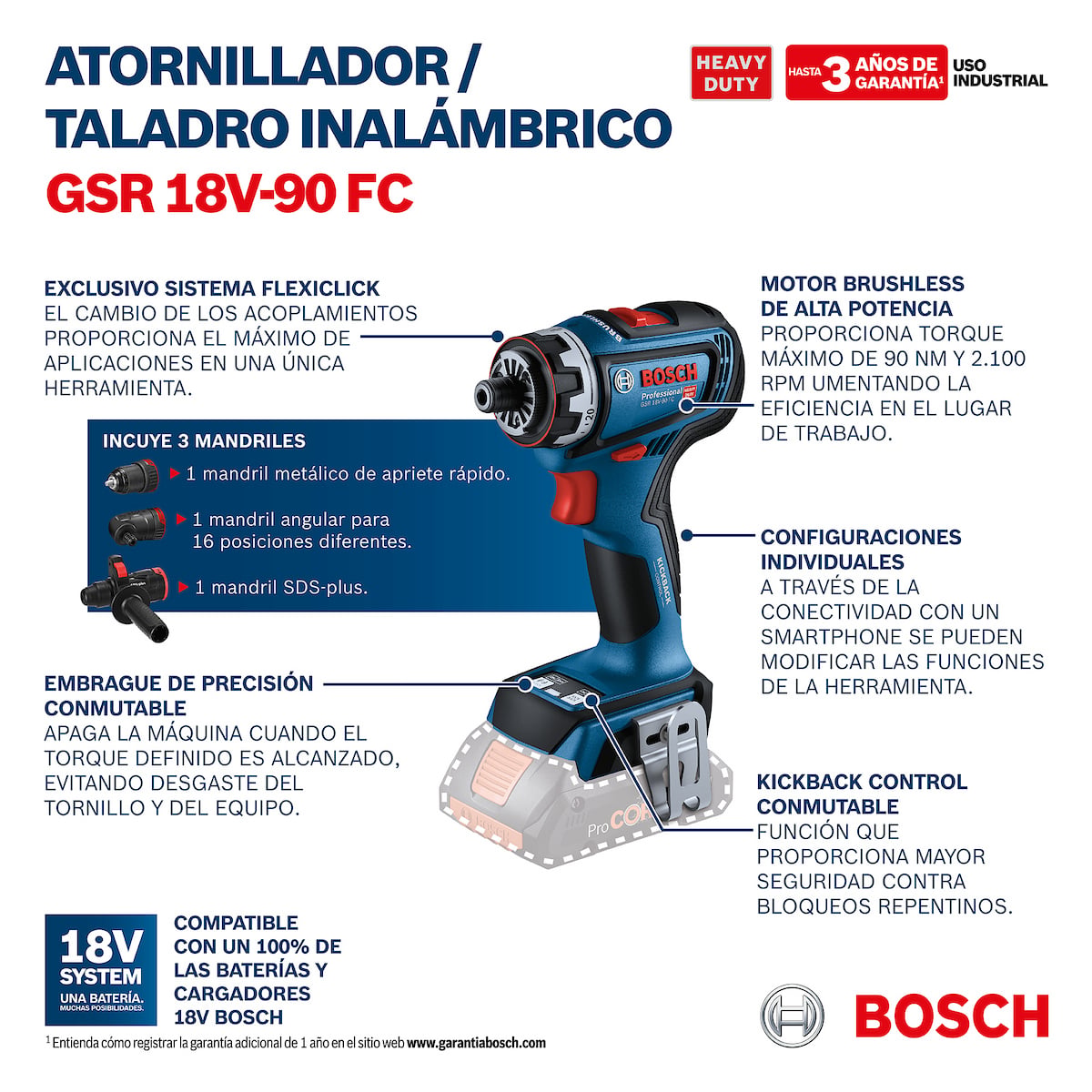 TALADRO ATORNILLADOR 1/2' 18V BRUSHLESS BOSCH GSR 18V-90 FC - 2