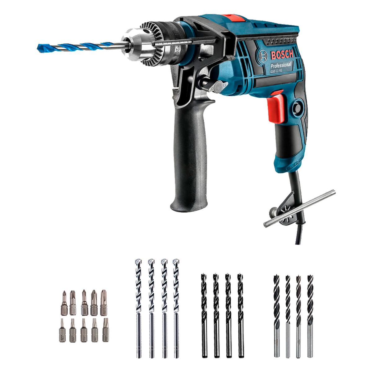 TALADRO PERCUTOR 1/2'' 650W BOSCH GSB 13 RE + SET DE 23 PZ - 1