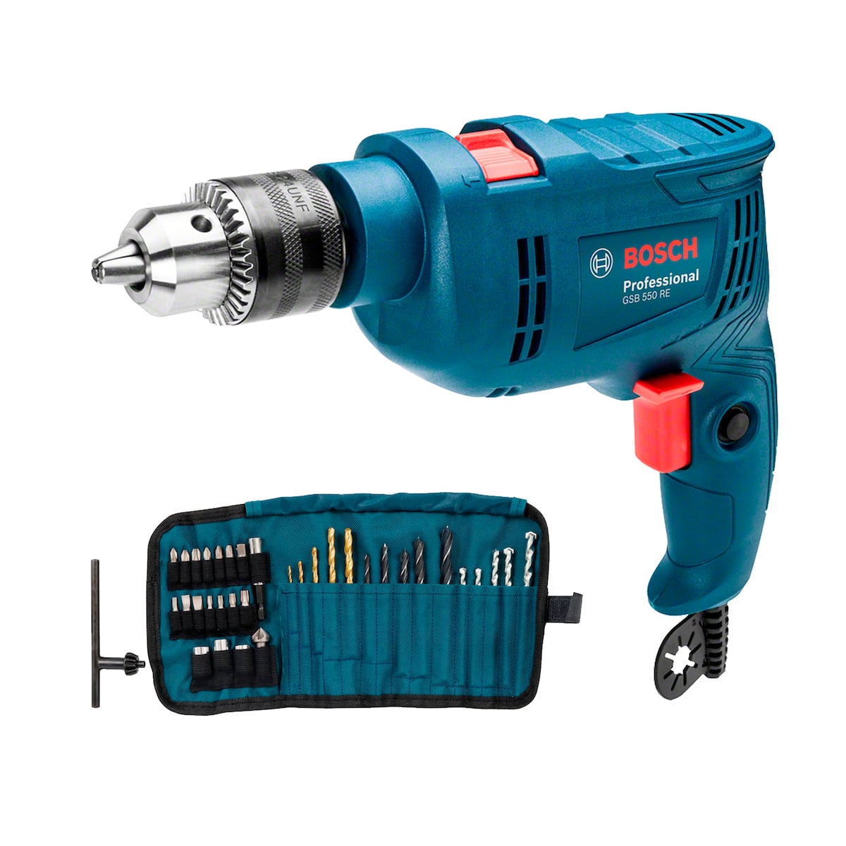TALADRO PERCUTOR GSB 550 RE (CC) + SET 34 ACCESORIOS BOSCH - 1
