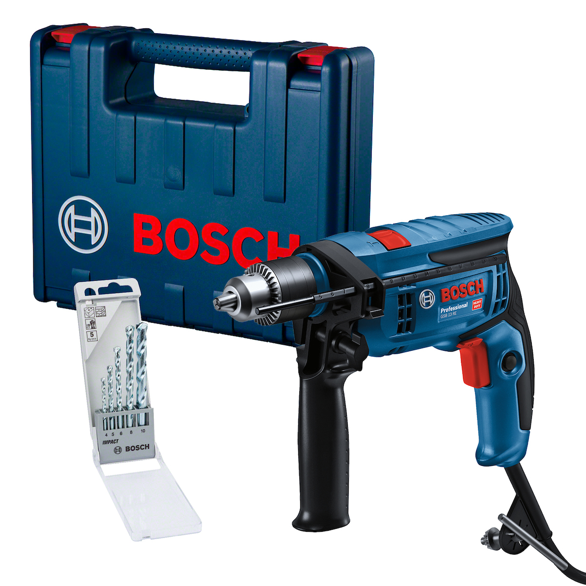 TALADRO PERCUTOR 1/2'' 750W + KIT 5 BROCAS BOSCH GSB 13 RE - 1