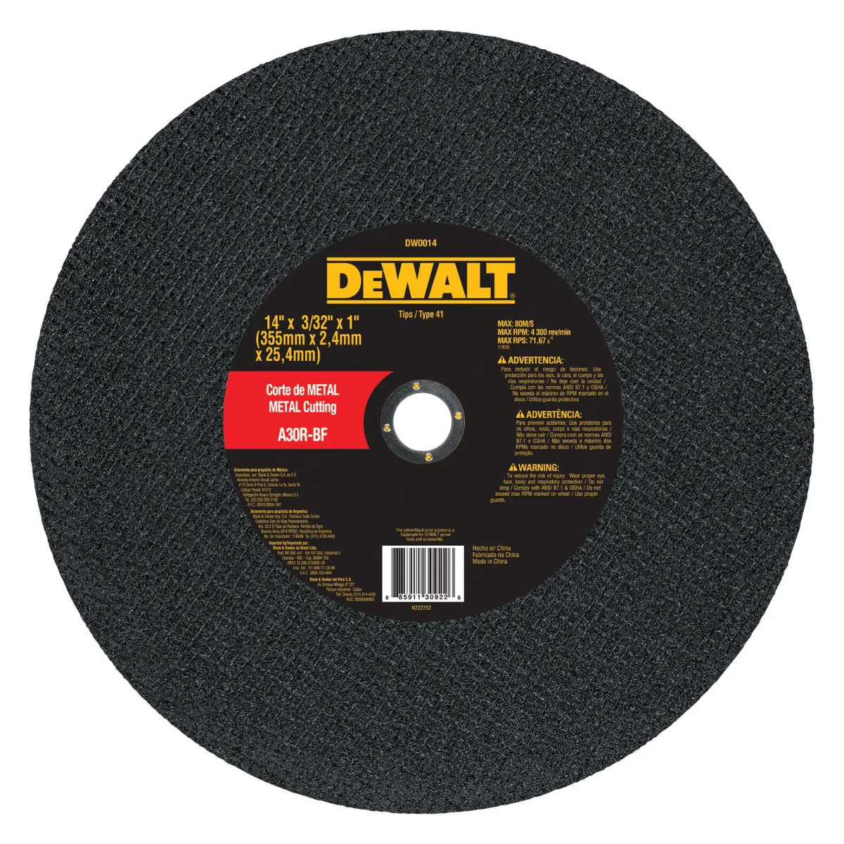 TRONZADORA METALES DE 14'' 2300W + 4 DISCOS DEWALT D28730-K4 - 3