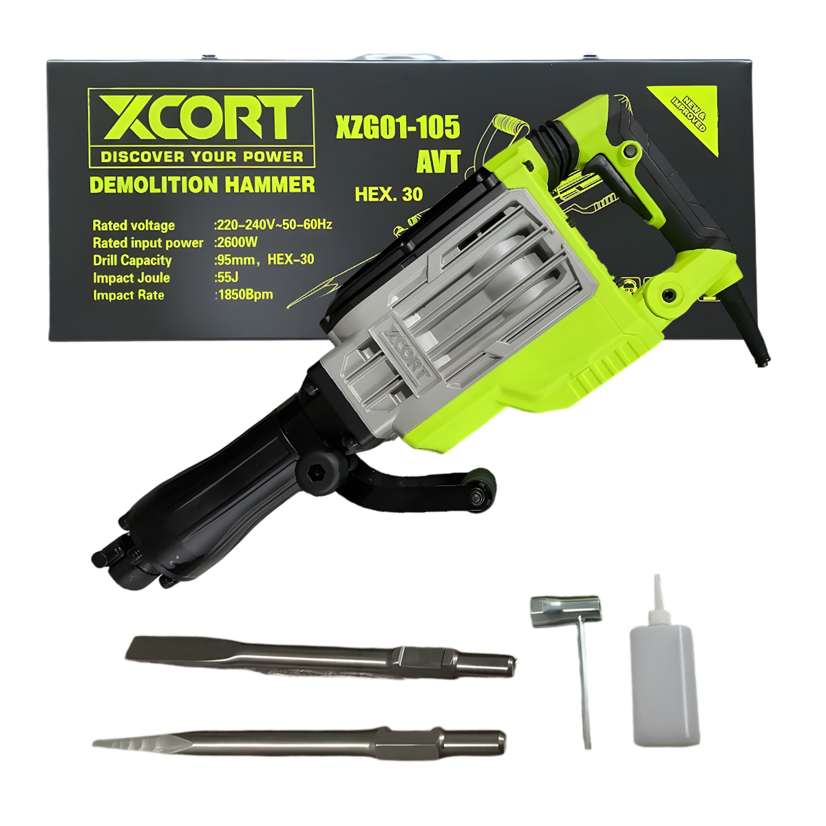 MARTILLO DEMOLEDOR HEXAGONAL 2600W 55 JOULES XCORT XZG01-105.AVT - 1