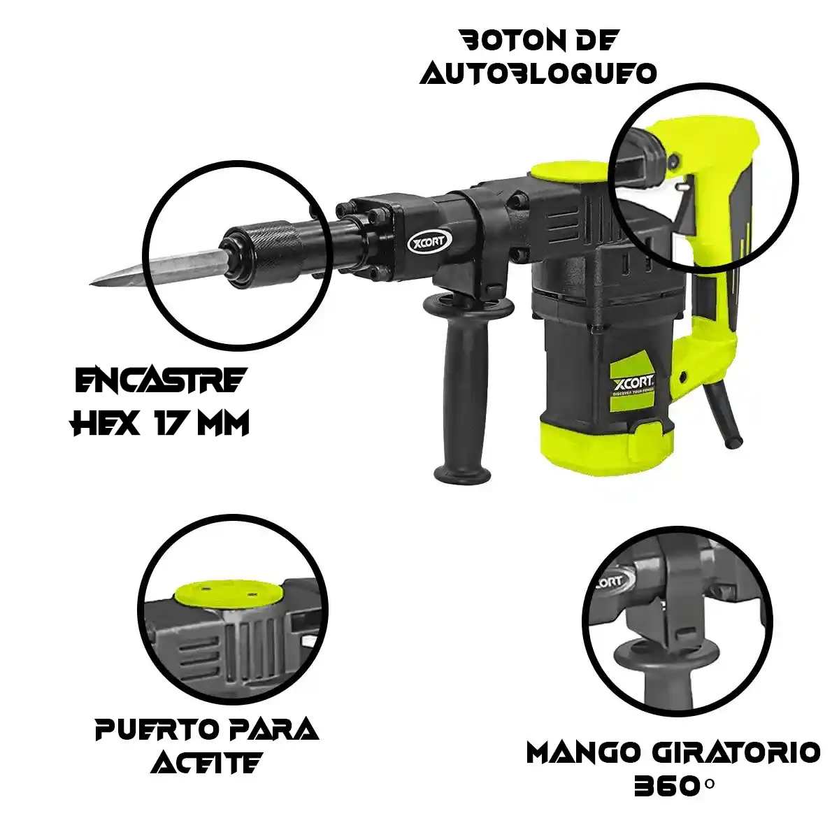 MARTILLO DEMOLEDOR HEXAGONAL 1900W 15J XCORT XZG02-45 - 2