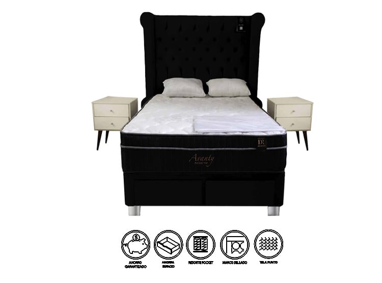 DORMITORIO BARAKA HOME POCKET VIP 1.5 PLAZAS 4 CAJONES + CABECERA ODESA + 2 VELADORES VINTAGE - 1
