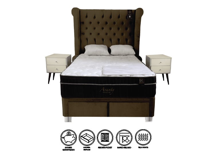 DORMITORIO BARAKA HOME POCKET VIP 1.5 PLAZAS 4 CAJONES + CABECERA ODESA + 2 VELADORES VINTAGE - 1