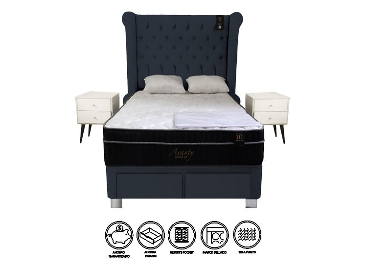DORMITORIO BARAKA HOME POCKET VIP 1.5 PLAZAS 4 CAJONES + CABECERA ODESA + 2 VELADORES VINTAGE - 1