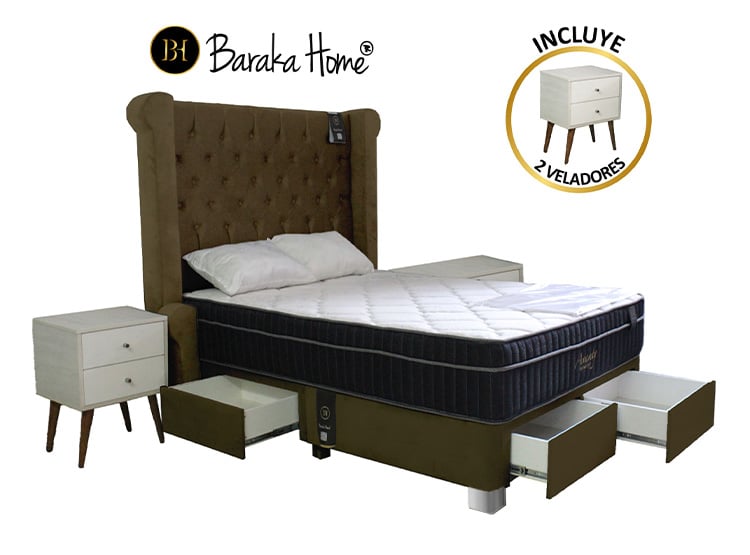 DORMITORIO BARAKA HOME POCKET VIP 1.5 PLAZAS 4 CAJONES + CABECERA ODESA + 2 VELADORES VINTAGE - 2