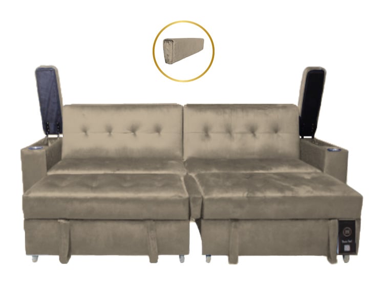 SOFA CAMA BARAKA HOME MADISON 2 CUERPOS CON PORTAVASO Y ALMACENAMIENTO KING - 3