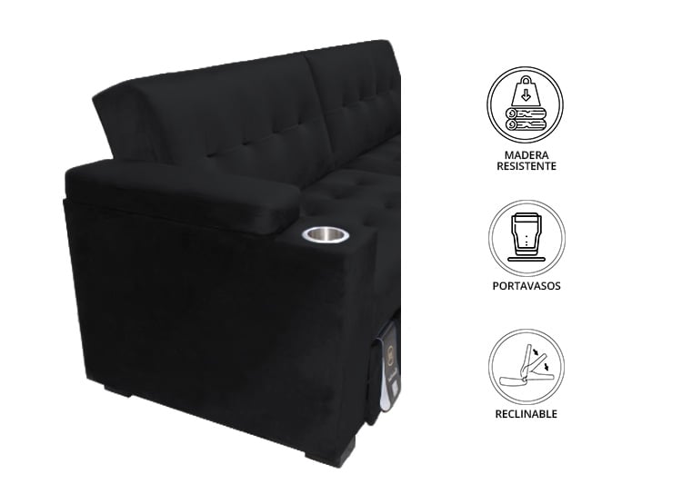 SOFA CAMA BARAKA HOME MADISON 2 CUERPOS CON PORTAVASO Y ALMACENAMIENTO KING - 4