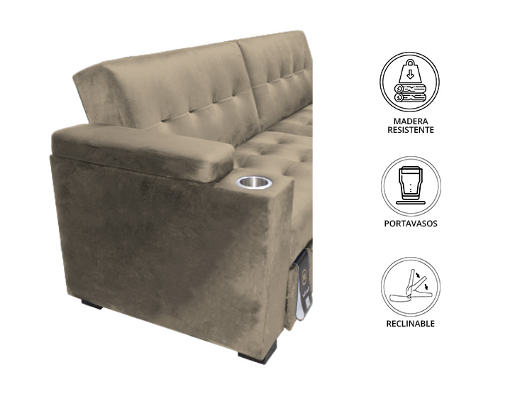 SOFA CAMA BARAKA HOME MADISON 2 CUERPOS CON PORTAVASO Y ALMACENAMIENTO KING - 4
