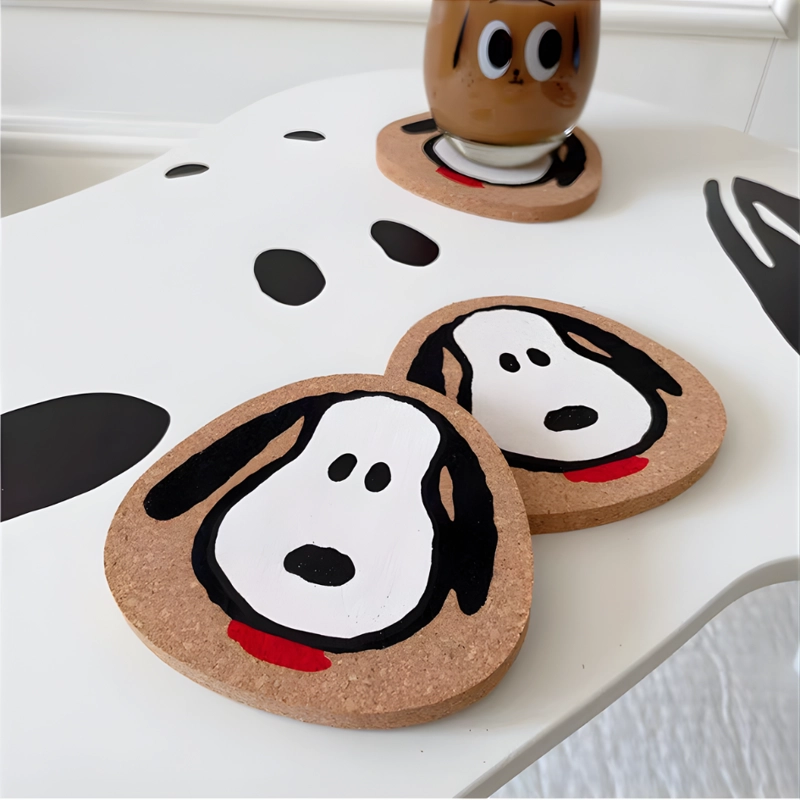 SNOOPY SET DE 4 POSAVASOS CORCHO MARRÓN - 7