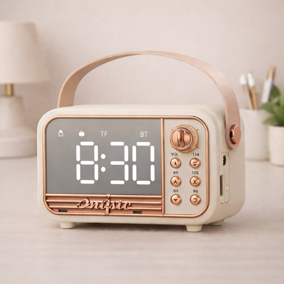 RELOJ DE ESCRITORIO DIGITAL ESTILO RETRO MINI RADIO BLUETOOTH - 1