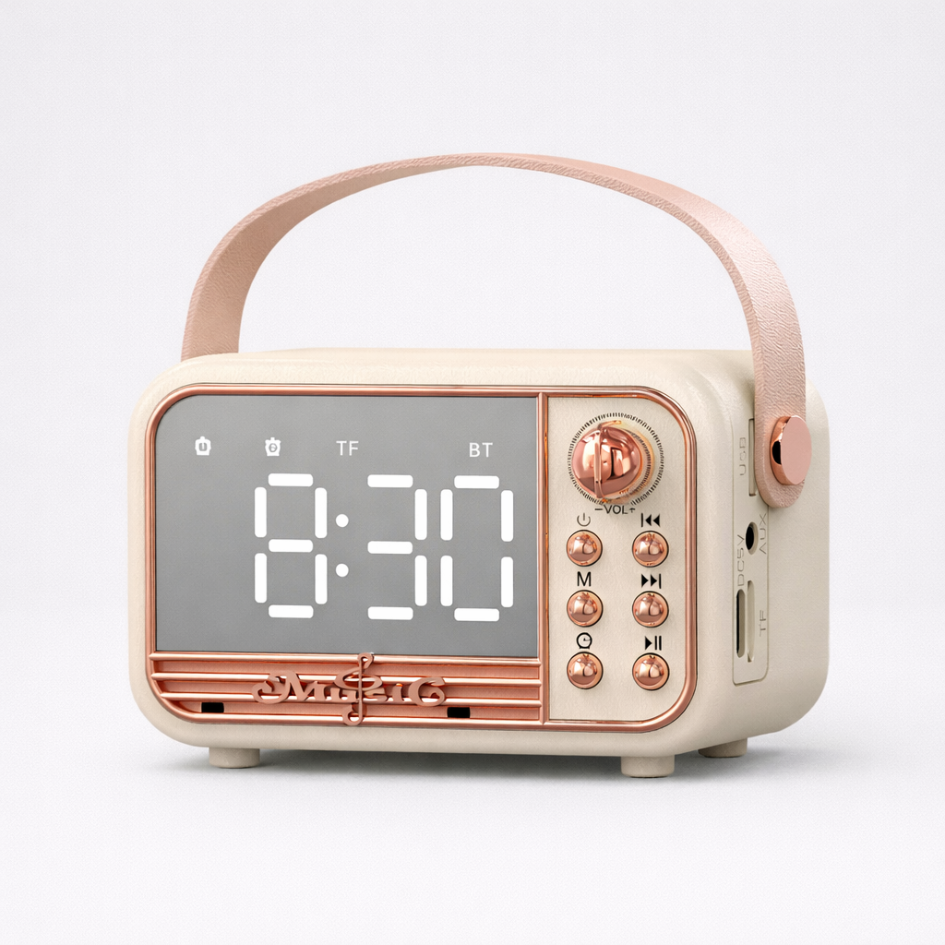 RELOJ DE ESCRITORIO DIGITAL ESTILO RETRO MINI RADIO BLUETOOTH - 2