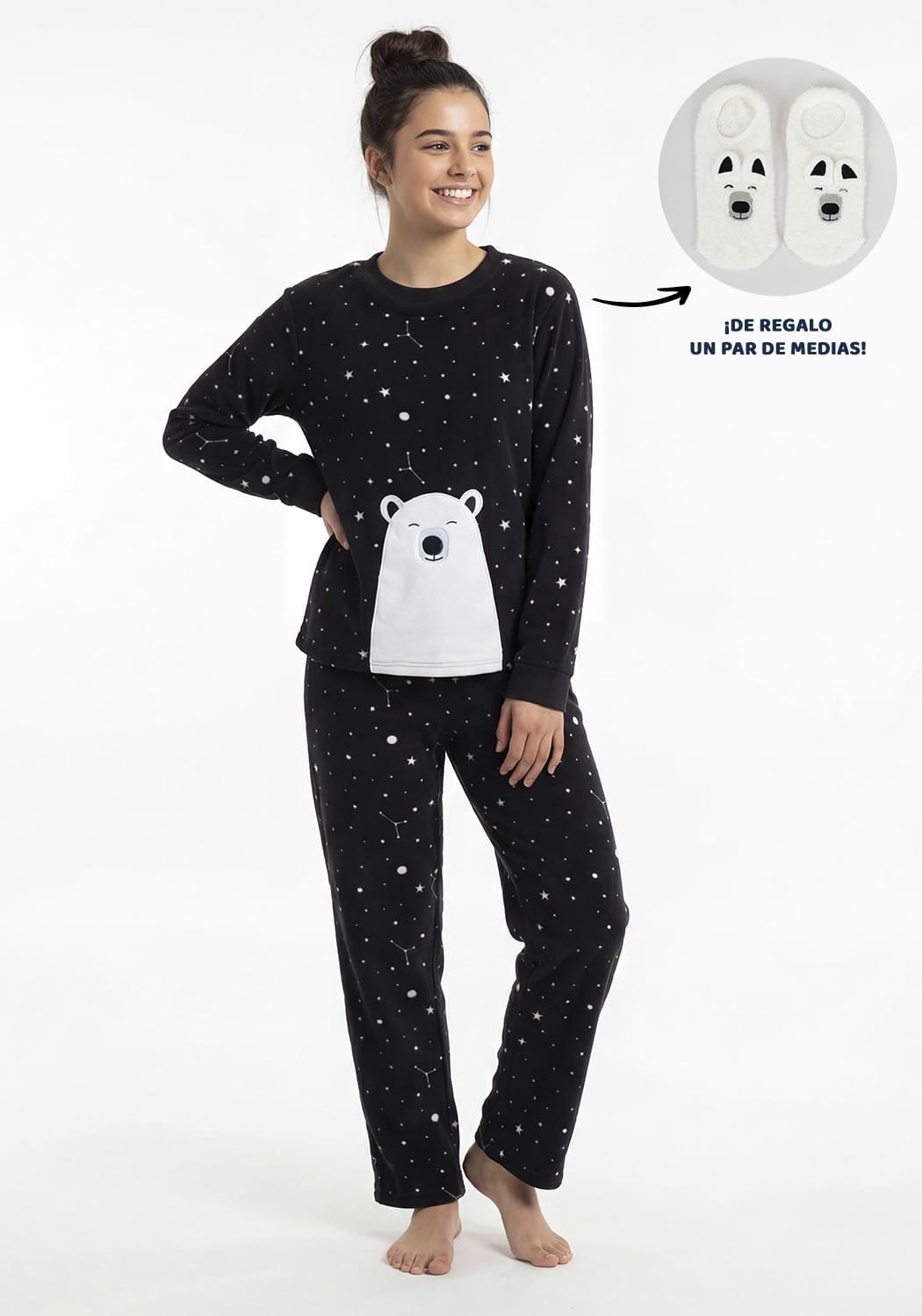 PIJAMA JUVENIL MUJER PANTALON POLAR - 1