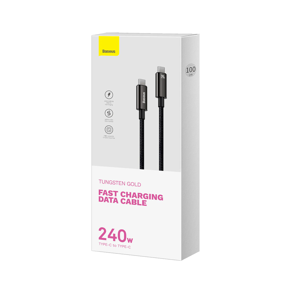 CABLE BASEUS FAST CHARGING DATA 240W - TUNGSTEN GOLD - 3 METROS - 1