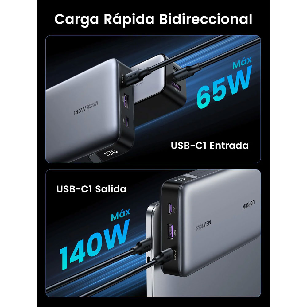 POWERBANK UGREEN 25,000MAH 145W FAST CHARGING MODELO: PB205 - 8
