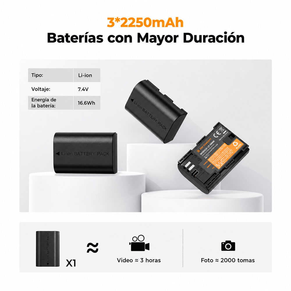 CARGADOR TRIPLE KYF CONCEPT + 3 BATERIAS LP-E6NH - KF28.0039 - 2
