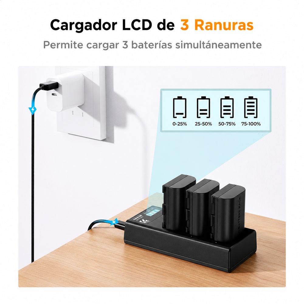 CARGADOR TRIPLE KYF CONCEPT + 3 BATERIAS LP-E6NH - KF28.0039 - 3