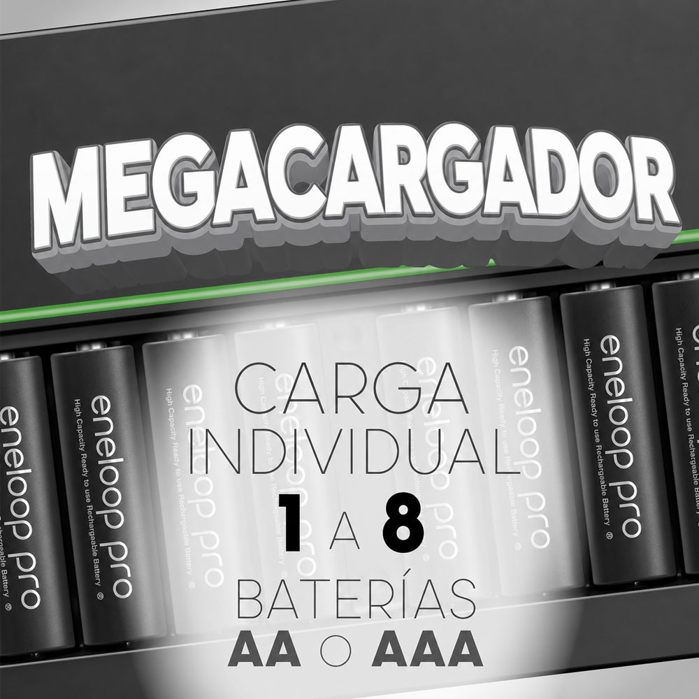 PILAS RECARGABLES PANASONIC ENELOOP PRO 2500MAH X8 AA + CARGADOR BQ-CC63 - 2