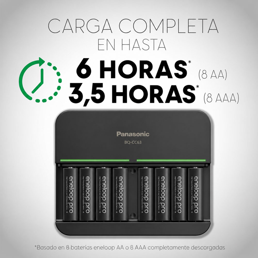 PILAS RECARGABLES PANASONIC ENELOOP PRO 2500MAH X8 AA + CARGADOR BQ-CC63 - 3