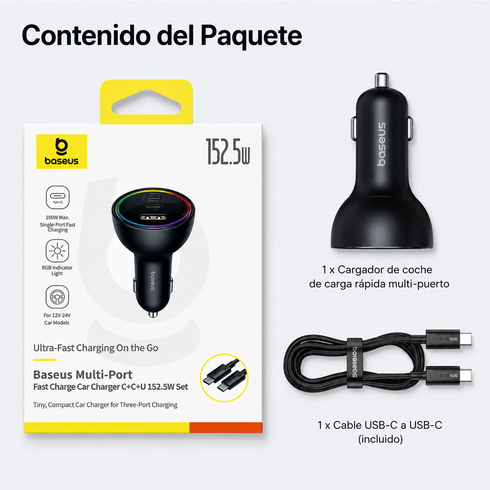 CARGADOR PARA AUTO BASEUS MULTIPUERTO 152.5W - 9