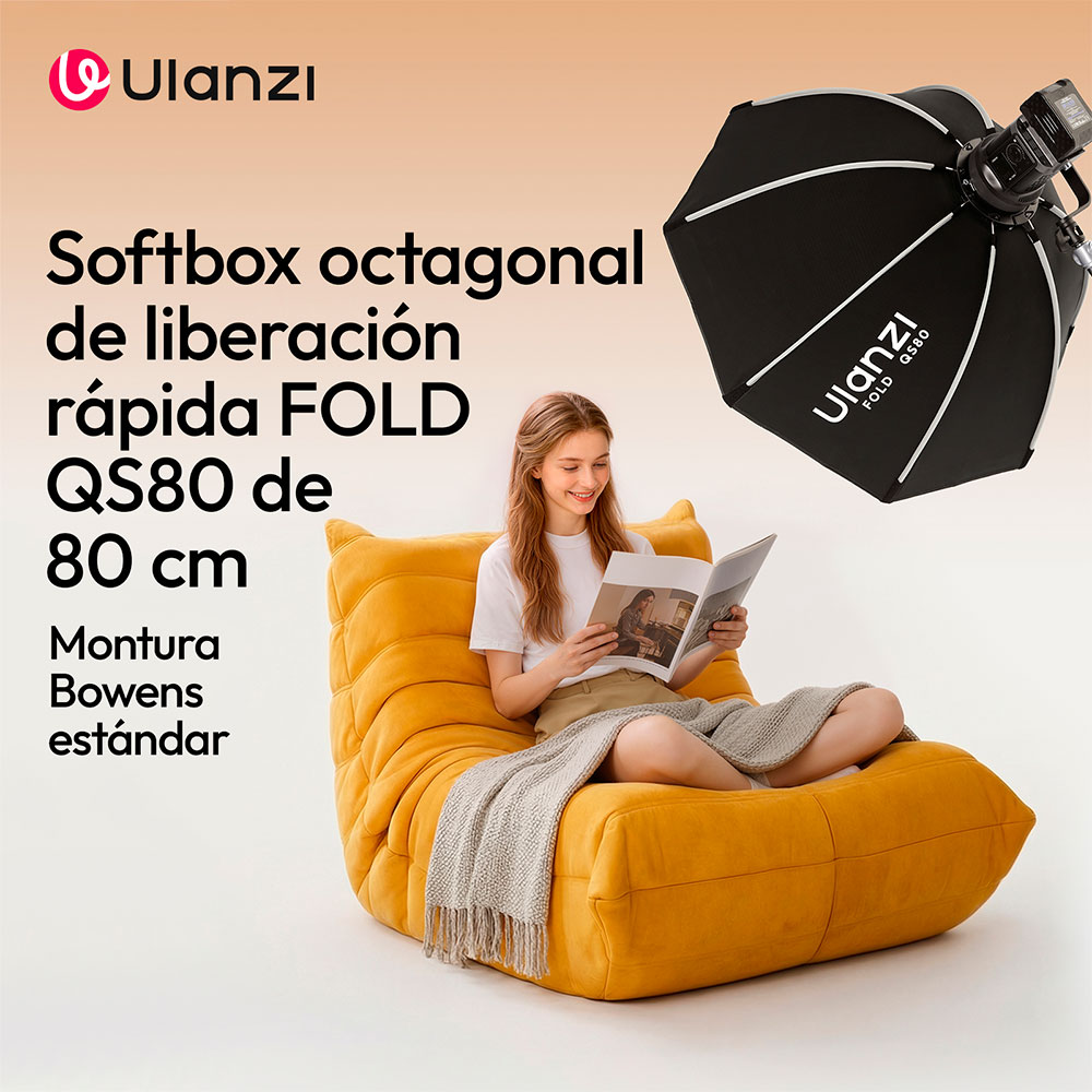 SOFTBOX OCTOGONAL ULANZI QS80 (MONTURA BOWENS - ARMADO RAPIDO) - 6