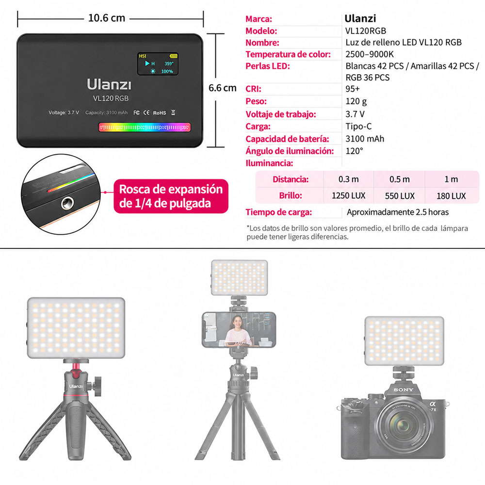 LUZ CONTINUA LED PORTATIL ULANZI VL120RGB - 2