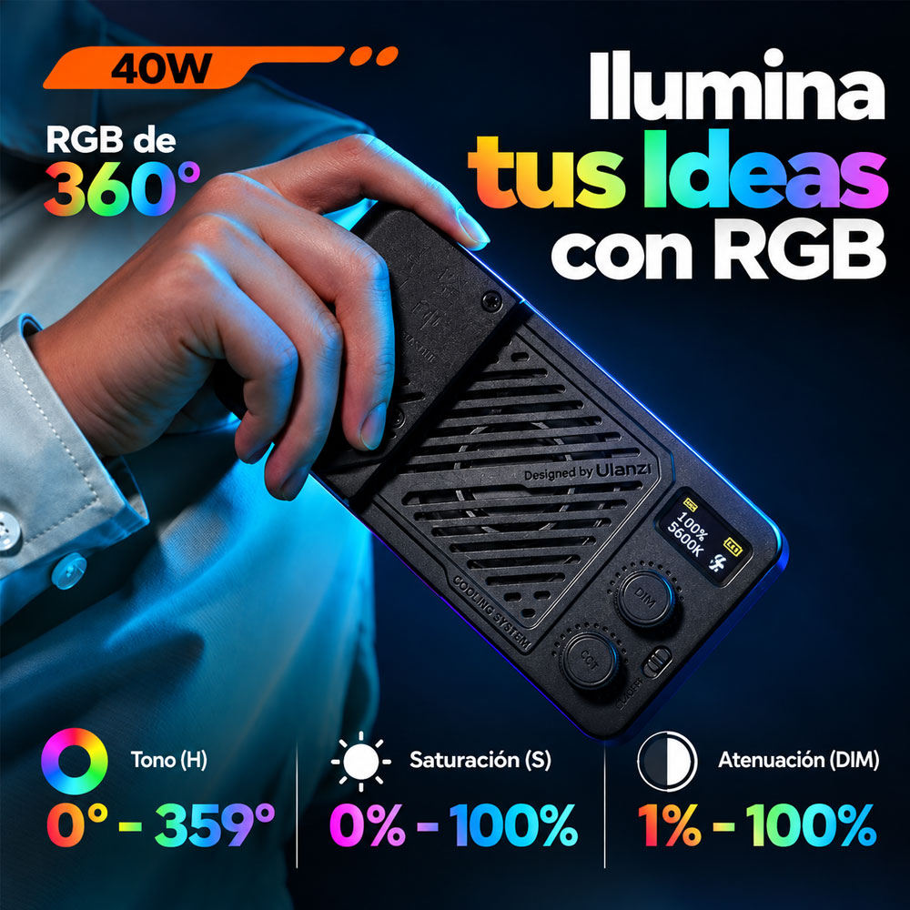 LUZ CONTINUA LED ULANZI LM-P40RGB + DIFUSOR - 6