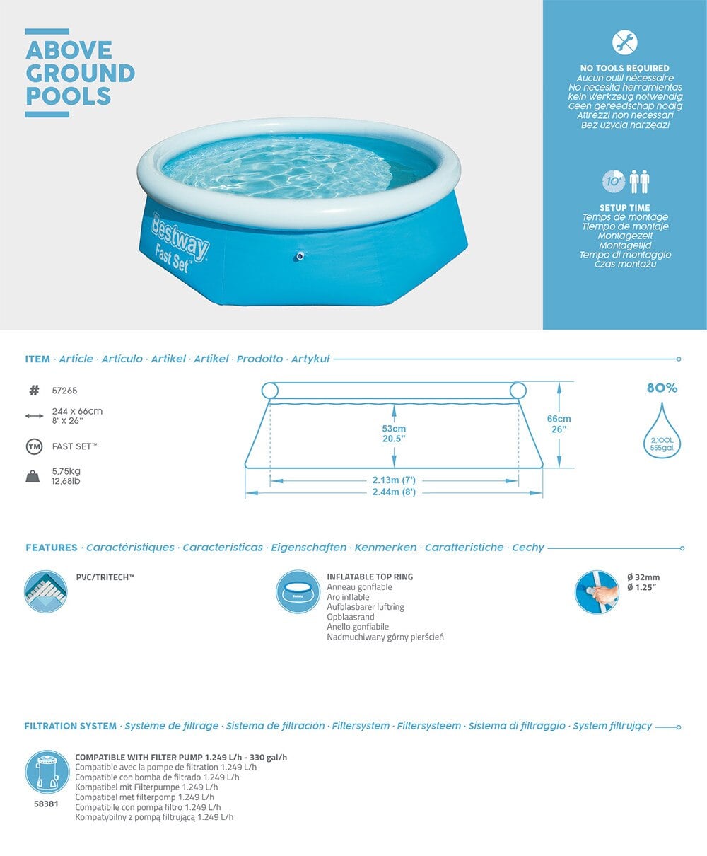 PISCINA BESTWAY CON BORDE INFLABLE 244CM X 66CM - 3