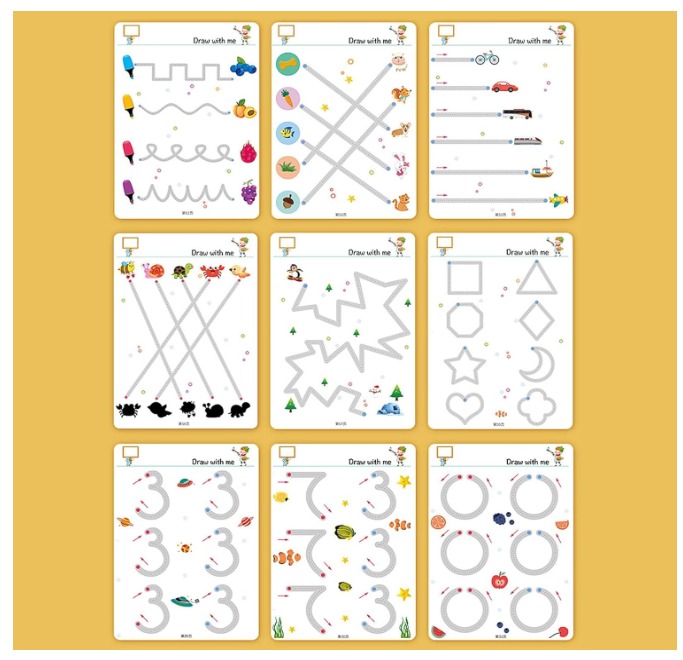 LIBRO DE PRÁCTICA DE DIBUJO Y ESCRITURA DE PUNTO A PUNTO, 64 PCS - 6