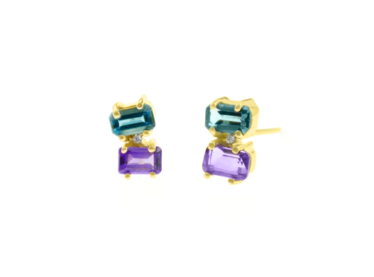 ARETES ORO 18K AMATISTA Y TOPACIO CON BRILLANTES - 1