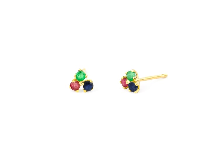 ARETES TRIO ESMERALDA RUBÍ ZAFIRO ORO 18K - 1