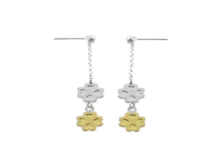 ARETES BALIQ TREBOL 4 HOJAS ORO PLATA - 1