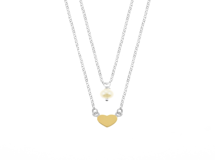 COLLAR BALIQ PERLA CORAZON ORO PLATA - 1