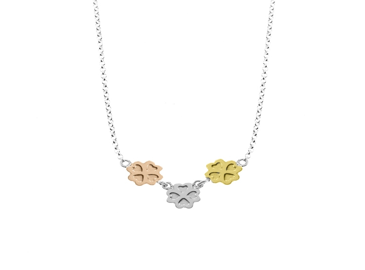 COLLAR BALIQ TREBOL 3 HOJAS ORO PLATA - 1